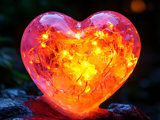 Glowing heartshaped ice sculpture with warm fairy lights inside. Romantic, magical, and perfect for Valentines Day, winter holidays, or lovethemed designs.