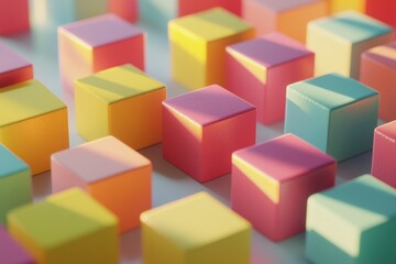 Obraz premium Colorful geometric cubes in soft light on a blurred background