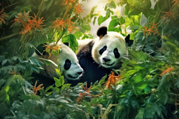 Naklejka premium Panda Animal Wildlife Wilderness Colorful Realistic Illustration
