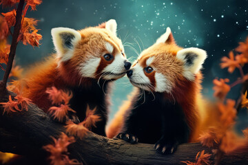 Fototapeta premium Red Panda Animal Wildlife Wilderness Colorful Realistic Illustration