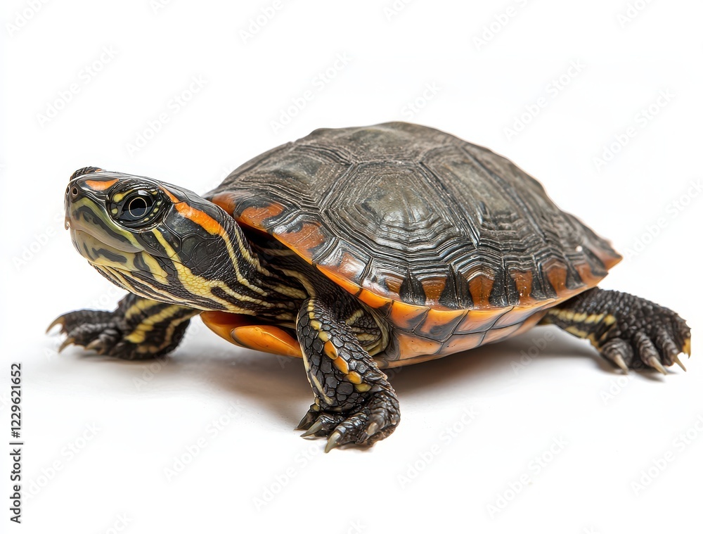 Aufkleber colorful turtle on white background showcasing unique patterns and textures with vibrant orange and 