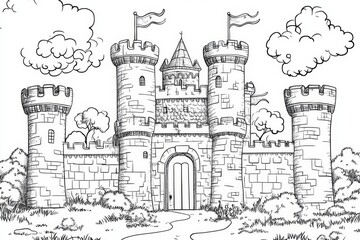 Obraz premium Majestic Castle Sketch Illustration