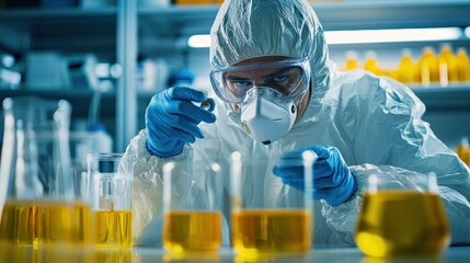 Worker Safely Handling Hazardous Chemicals