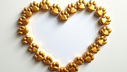 Obraz premium Golden Paw Prints Heart Frame for Valentine's Day Pet Love