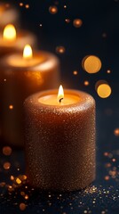 Sparkly Gold Candles Glow Softly On A Dark Background, Creating A Warm And Inviting Atmosphere.
