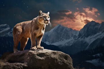 Puma Animal Wildlife Wilderness Colorful Realistic Illustration