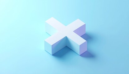 Obraz premium 3D rendered white cross symbol on light blue background.