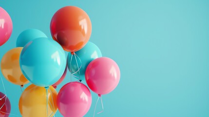 A bunch of colorful balloons against a blue background.