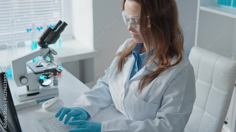 Aufkleber A scientist is currently engaged in the detailed analysis of data within a highly controlled laboratory environment, where rigorous experimentation and innovative techniques are applied for research