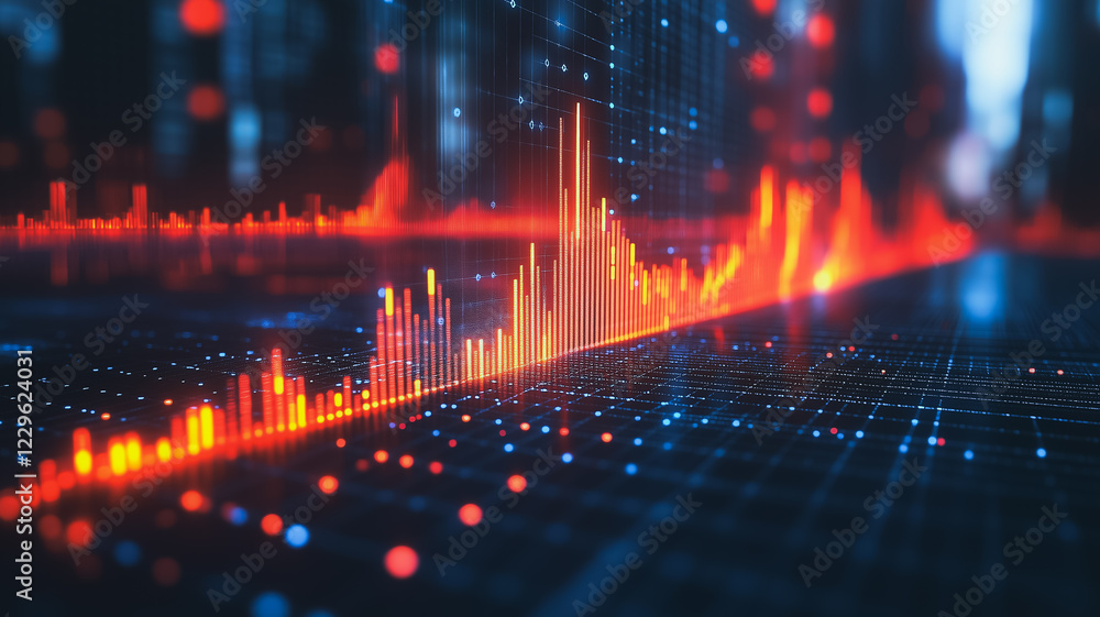 Poster digital wave: abstract visualization of dynamic data flow, showcasing vibrant energy and technologic