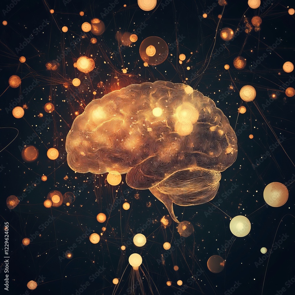 Poster a digital illustration of a glowing brain with neural connections, symbolizing artificial intelligen