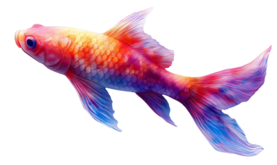 Vibrant Pink, Orange, and Blue Fish Swimming Against Black Backg