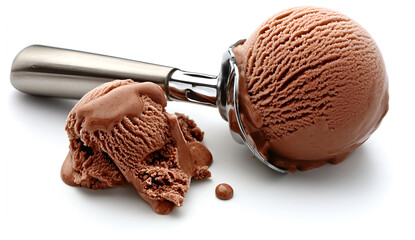 Fototapeta premium White background, high-resolution photograph of a chocolate ice cream scoop on a white background. 