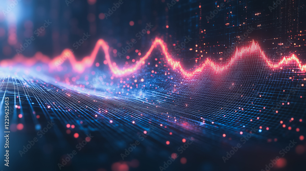 Poster data stream abstract: a vibrant abstract visualization of data flow, featuring a dynamic, glowing wa