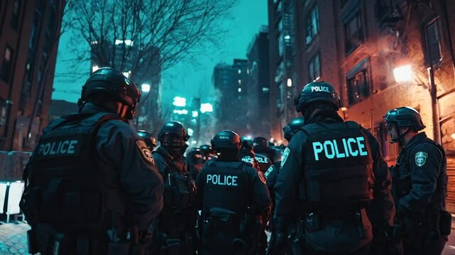 Police officers raiding at night