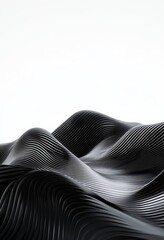 A black, wave-like surface with thin white lines on against a white background