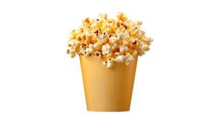 Buttery popcorn overflowing a yellow bucket a movie snack treat isolated on transparent background