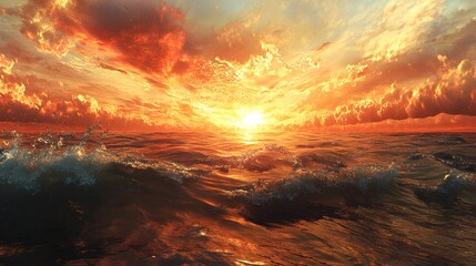 Fototapeta premium Serene Sunset Over Ocean Waves with Colorful Sky Reflection