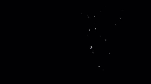 Bubbles flowing up and fading away, anime liquid effect, soda, underwater, drop object falling into the water, cartoon animation on a transparent background, alpha channel
