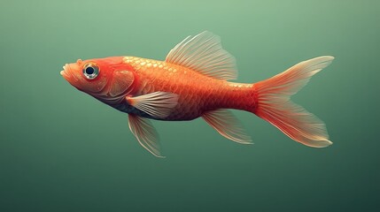 Fototapeta premium Elegant orange goldfish swims teal water