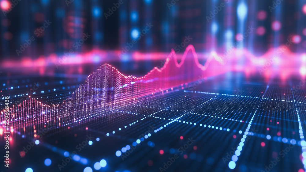 Fototapete data stream ascent: a dynamic 3d rendering of a vibrant upward trending graph, set against a backdro