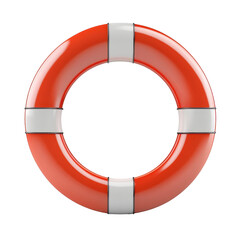 A bright red lifebuoy with gray stripes, symbolizing safety on water., isolated on a transparent background.