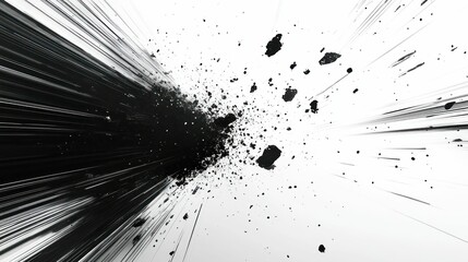 Black debris explodes white background speed lines