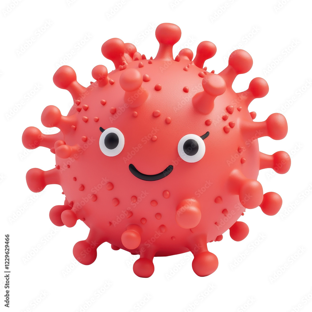 Poster a cheerful cartoon virus character with a smile and adorable features., isolated on a transparent ba