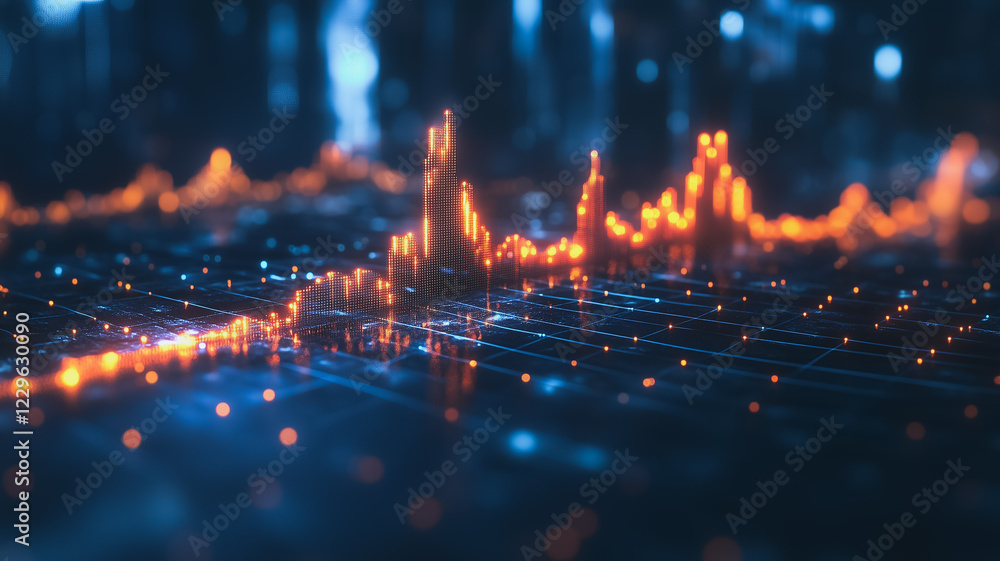 Poster digital data visualization: an abstract, futuristic visualization of data as shimmering, dynamic, an