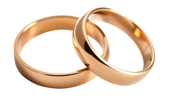 Two golden wedding rings intertwined symbolizing everlasting love and commitment