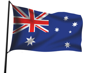 Australian flag waving 3d with pole
