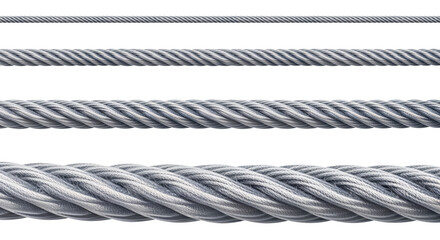 Close-up of twisted steel cables in various thicknesses