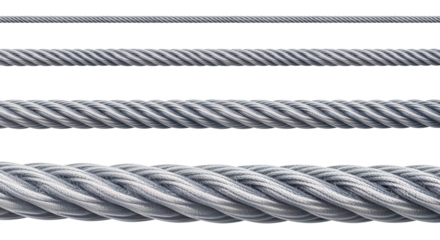 Close-up of twisted steel cables in various thicknesses