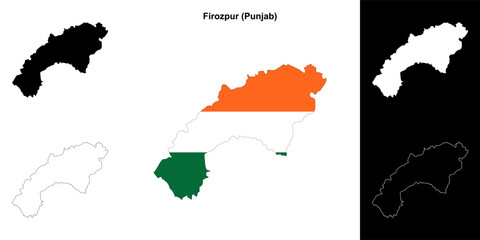 Fototapeta premium Firozpur district (Punjab) blank outline map set