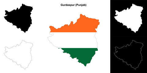 Fototapeta premium Gurdaspur district (Punjab) blank outline map set