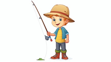 Fototapeta premium A cartoon boy is fishing.