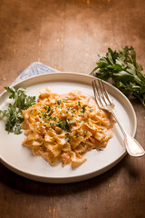 butterfly pasta with smoked salmon cream sauce and parsley
