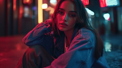 Urban streetwear fashion displayed by a girl with a confident attitude in a vibrant city setting during daylight