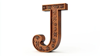Decorative Wooden Letter J with Intricate Floral Carvings