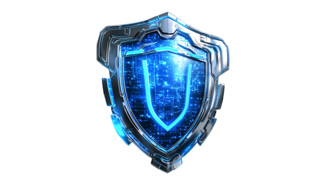 Futuristic digital shield cyber security protection strong defense, isolated on transparent background