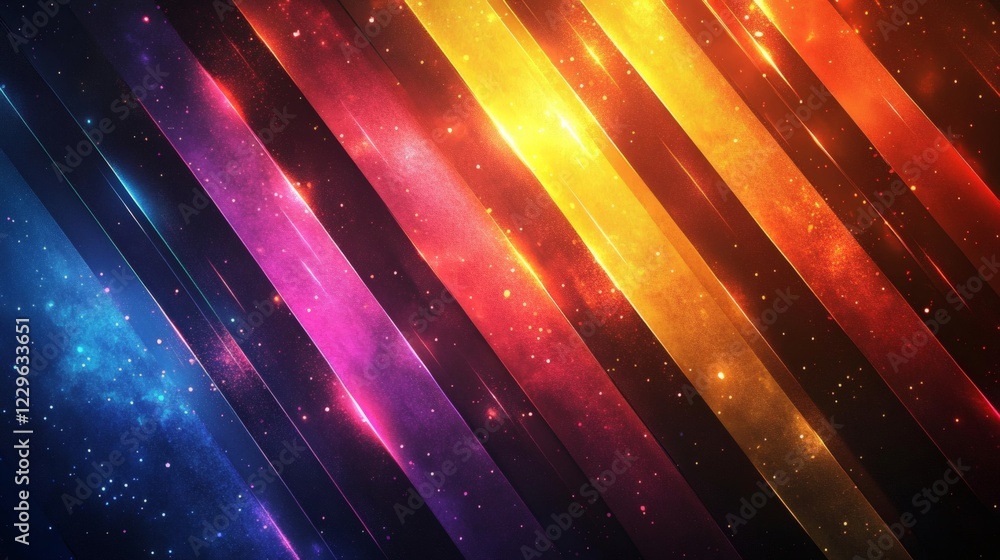 Poster bold neon diagonal lines forming striking geometric background with bright colors blending and contr