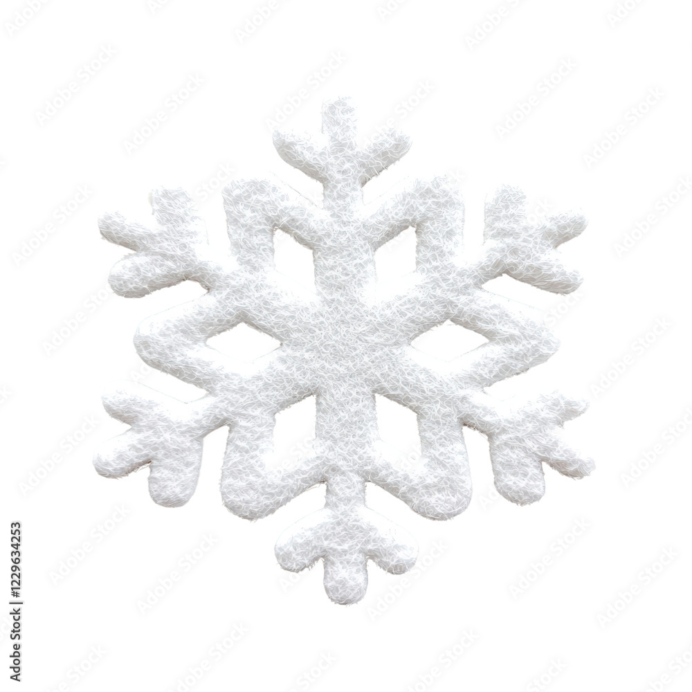 Poster A delicate snowflake displaying intricate symmetrical patterns on a white background.