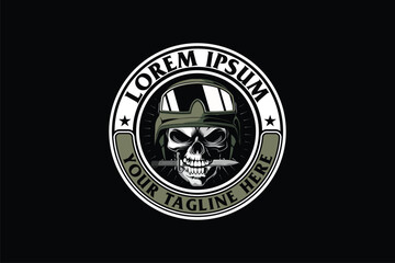 Army Human Skull head with knife vector image logo template