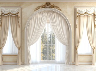 Elegant Room with Arch Window and Luxurious Curtains