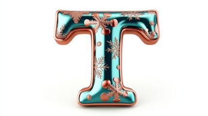 Colorful Christmas Letter T with Snowflakes and Decorations