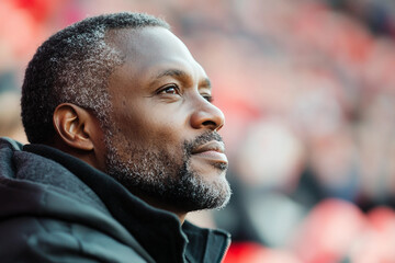 Generative AI image of excited sports fan supporting celebrating victory stadium during intense match day