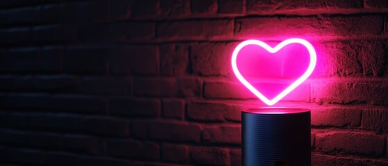 Neon heart light on black background, symbolizing love and romance in modern decor. Ideal for Valentines Day, relationship themes, or emotional design projects.