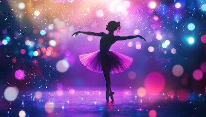 Obraz premium Silhouette of a Ballerina in a Magical, Sparkling Atmosphere