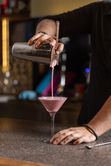Bartender preparing alcohol cocktail in a glass