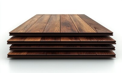 Stacked wood planks on white background, ready for flooring installation